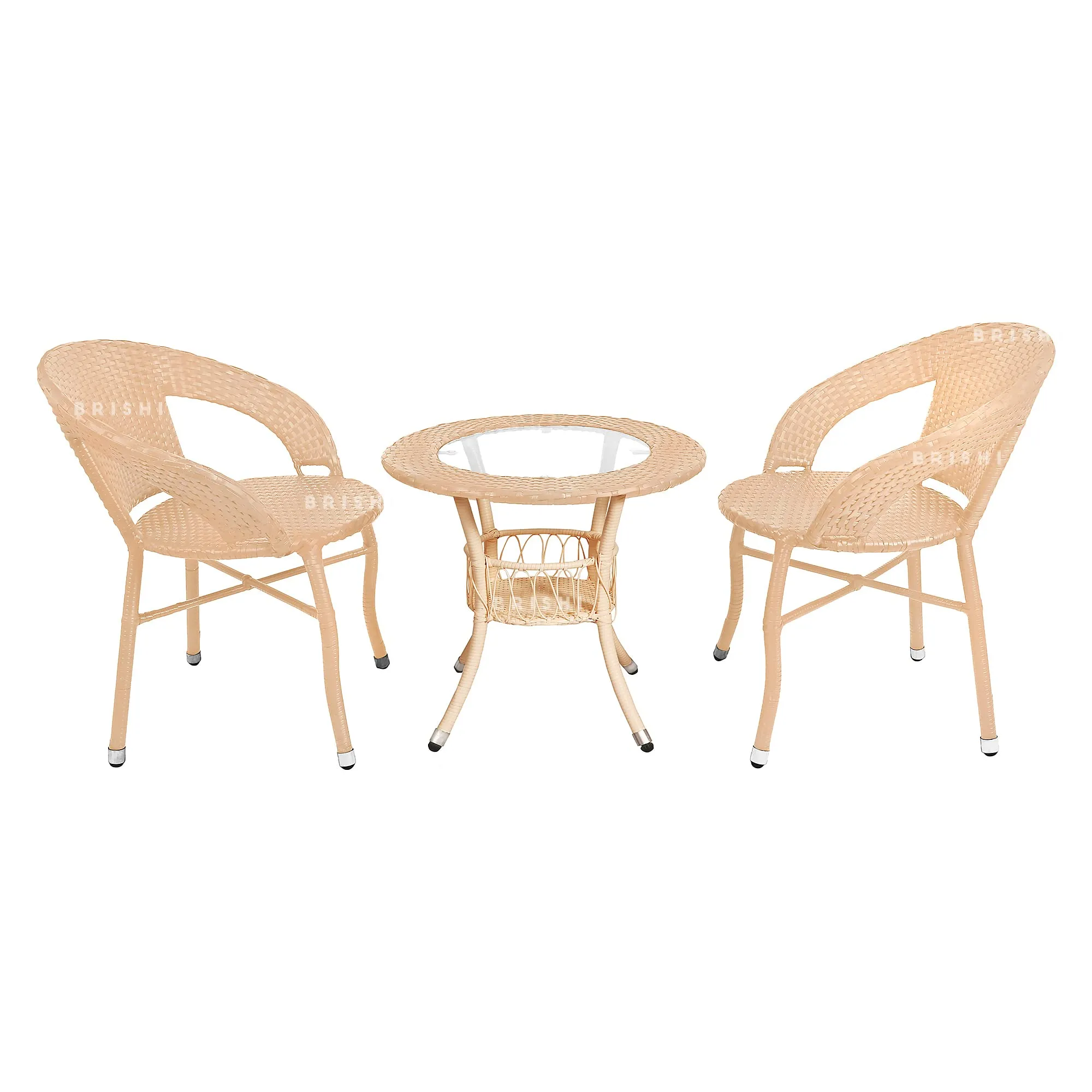 BRISHI Garden Patio Seating Chair and Table Set Outdoor Balcony Garden Coffee Table Set Furniture with 1 Table and 2 Chairs Set (Cream)