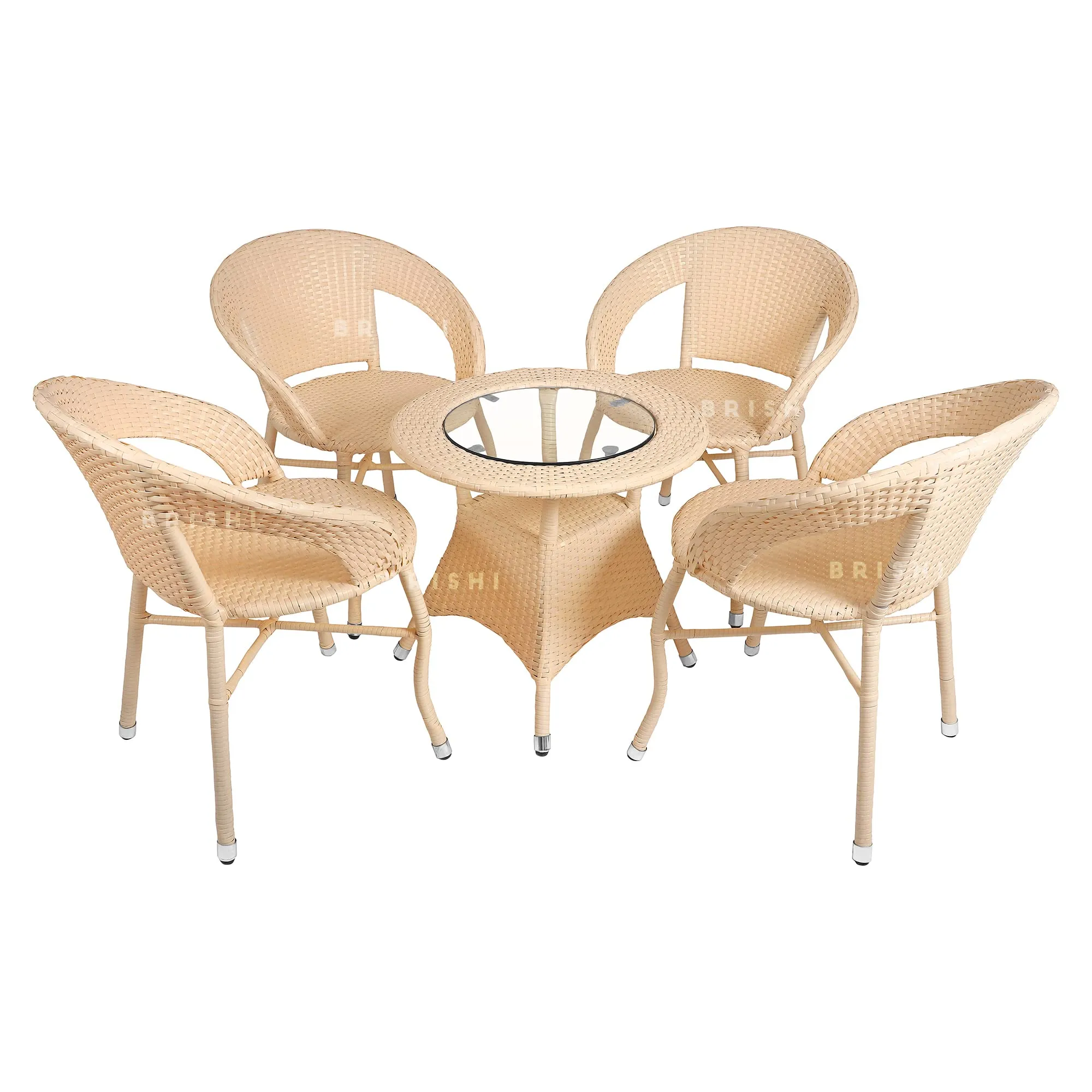 BRISHI Garden Patio Seating Chair and Table Set Outdoor Balcony Garden Coffee Table Set Furniture with 1 Table and 4 Chairs Set (Cream)
