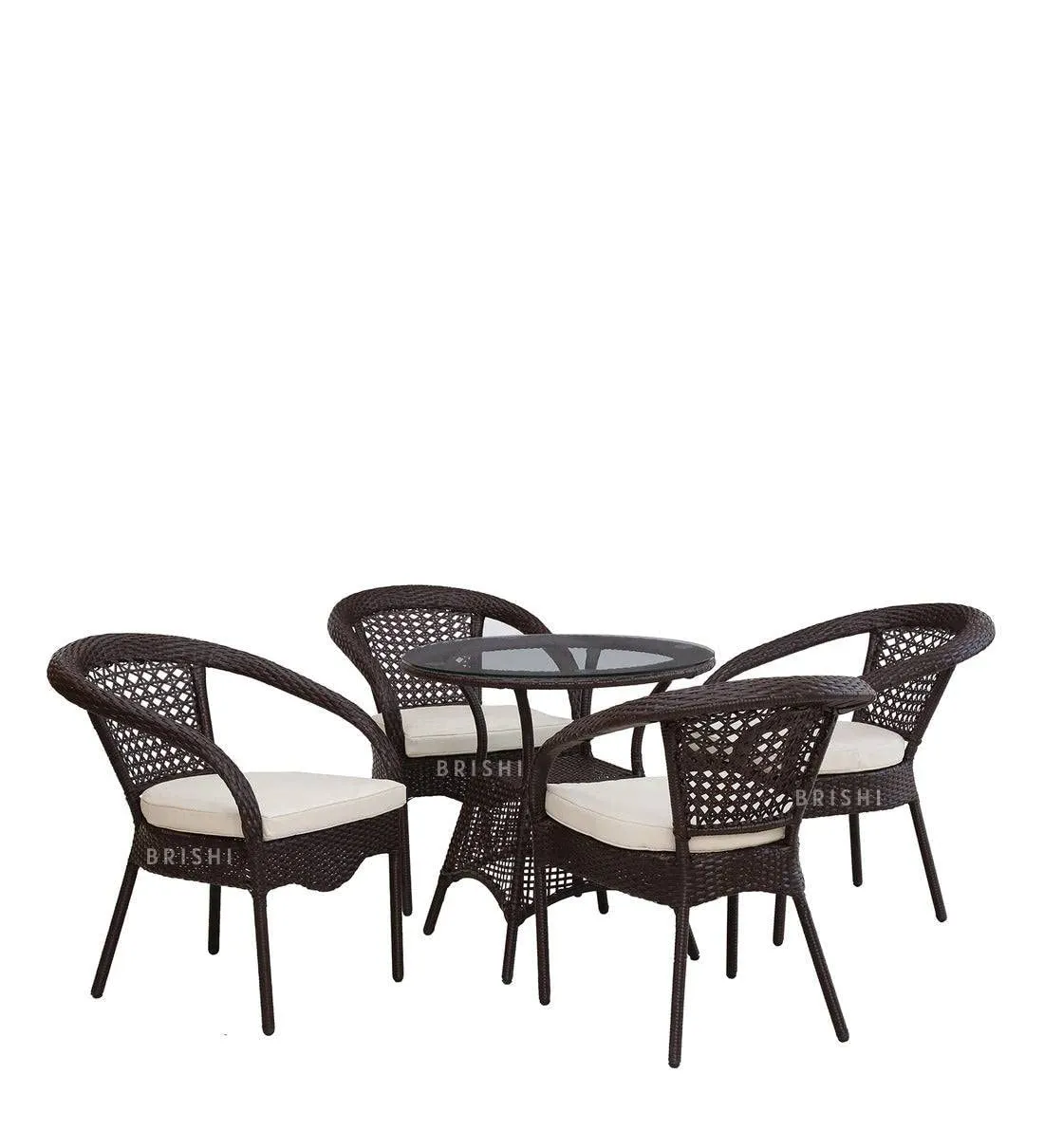 BRISHI Garden Patio Seating Chair and Table Set Outdoor Balcony Garden Coffee Table Set Furniture with 1 Table and 4 Chairs Set (Dark Brown)