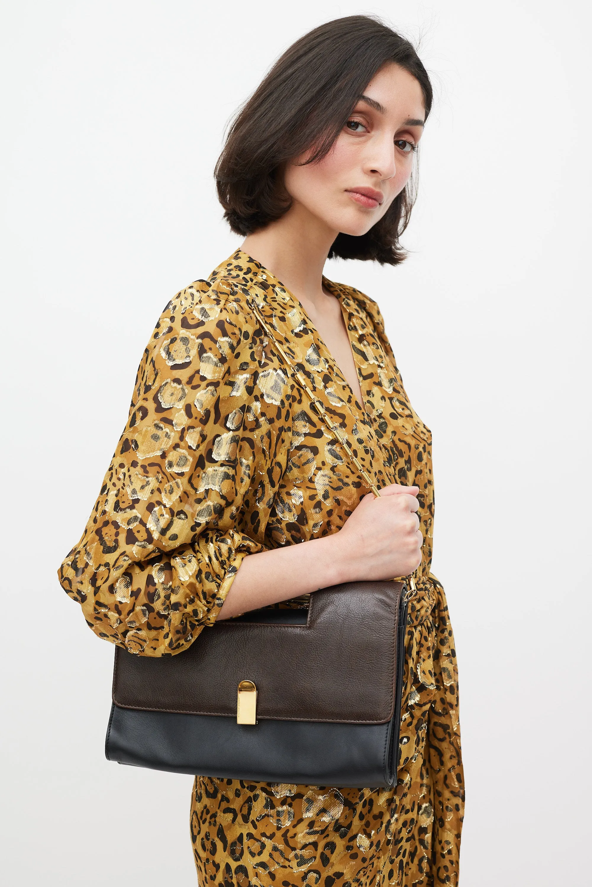 Brown & Black Leather Flap Bag