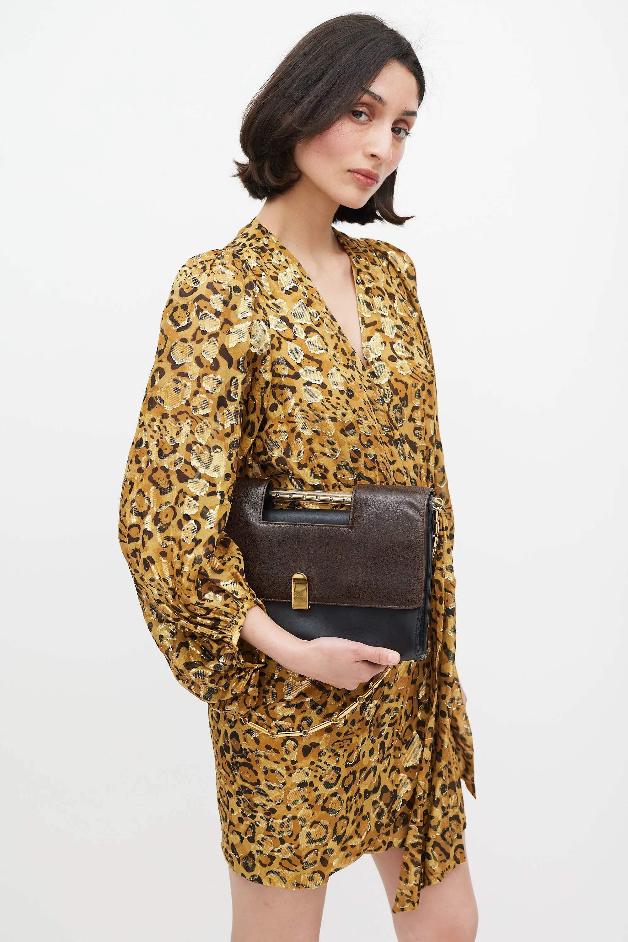 Brown & Black Leather Flap Bag