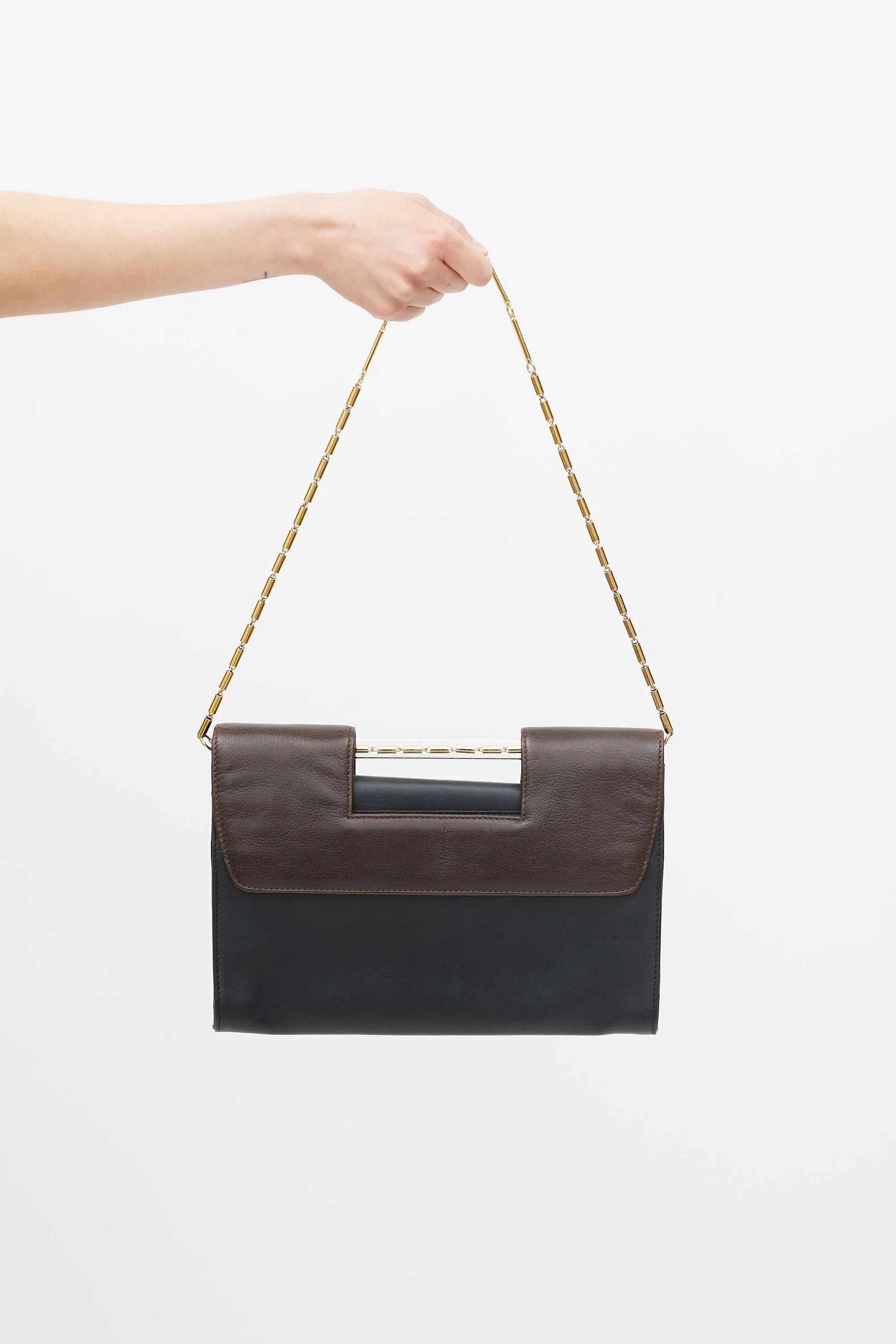 Brown & Black Leather Flap Bag