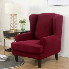 Burgundy Jacquard Wingback Chair Covers