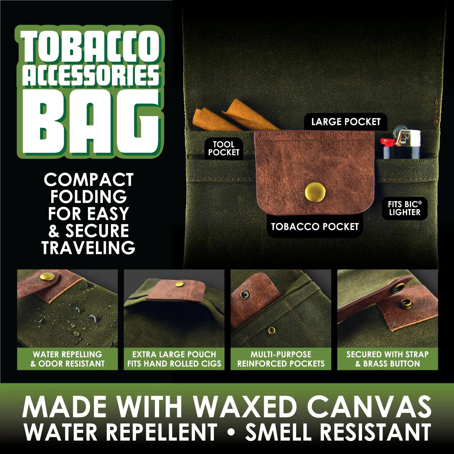 Canvas Tobacco Accessories Bag with Leather Strap - 6 Pieces Per Retail Ready Display 22541