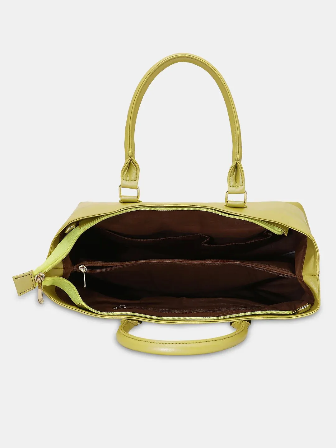 Caprese Juno Medium Satchel Metallic Faux Leather For Women Lime