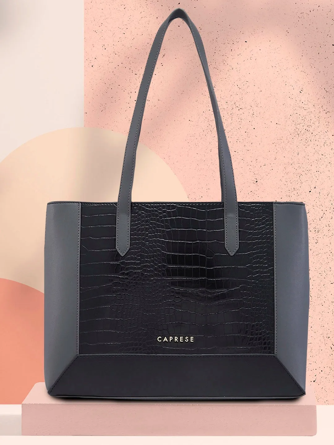 Caprese Rae Tote Medium Croco Womens Office Handbag Black