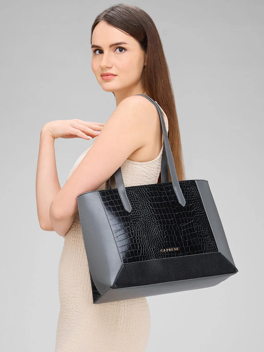 Caprese Rae Tote Medium Croco Womens Office Handbag Black