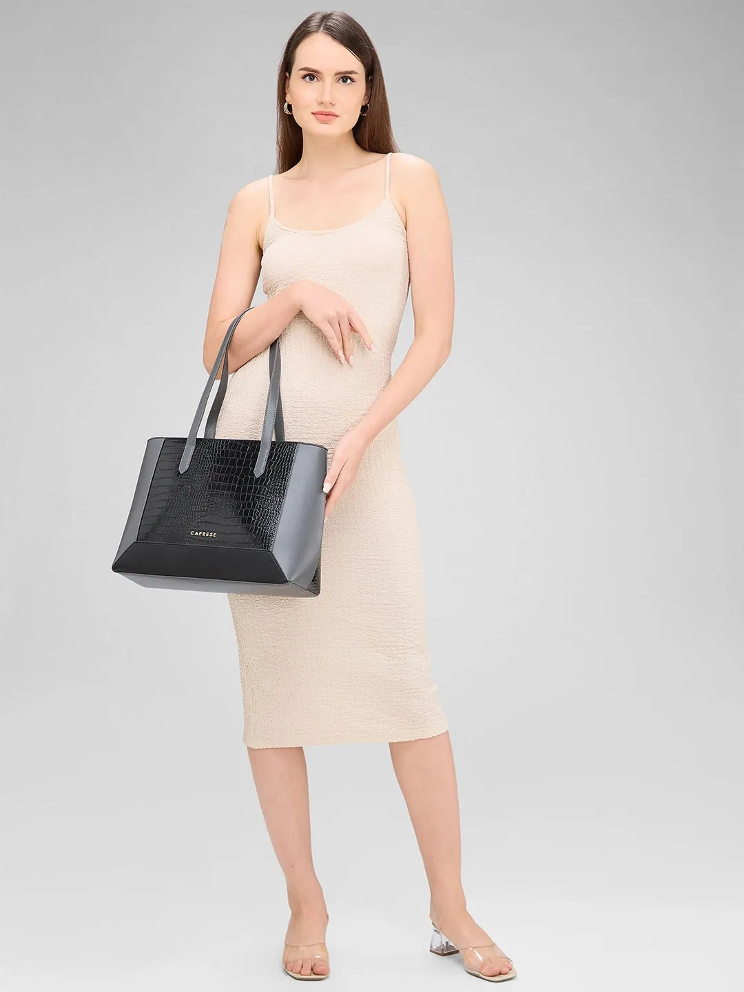 Caprese Rae Tote Medium Croco Womens Office Handbag Black