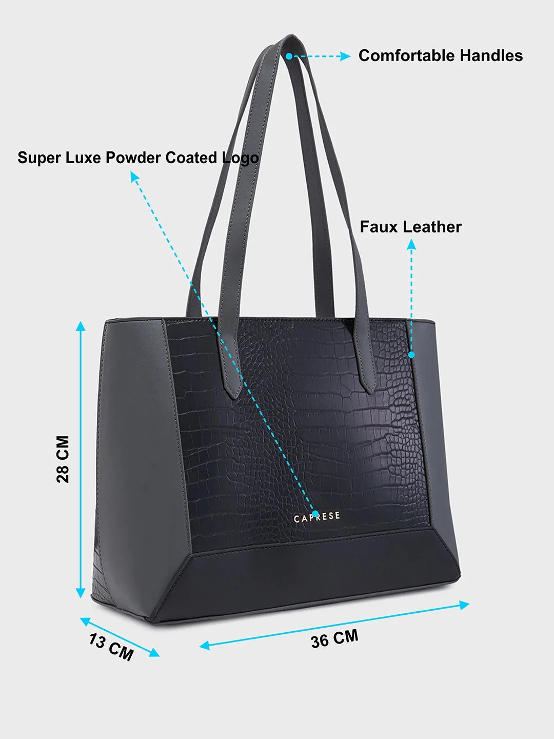 Caprese Rae Tote Medium Croco Womens Office Handbag Black