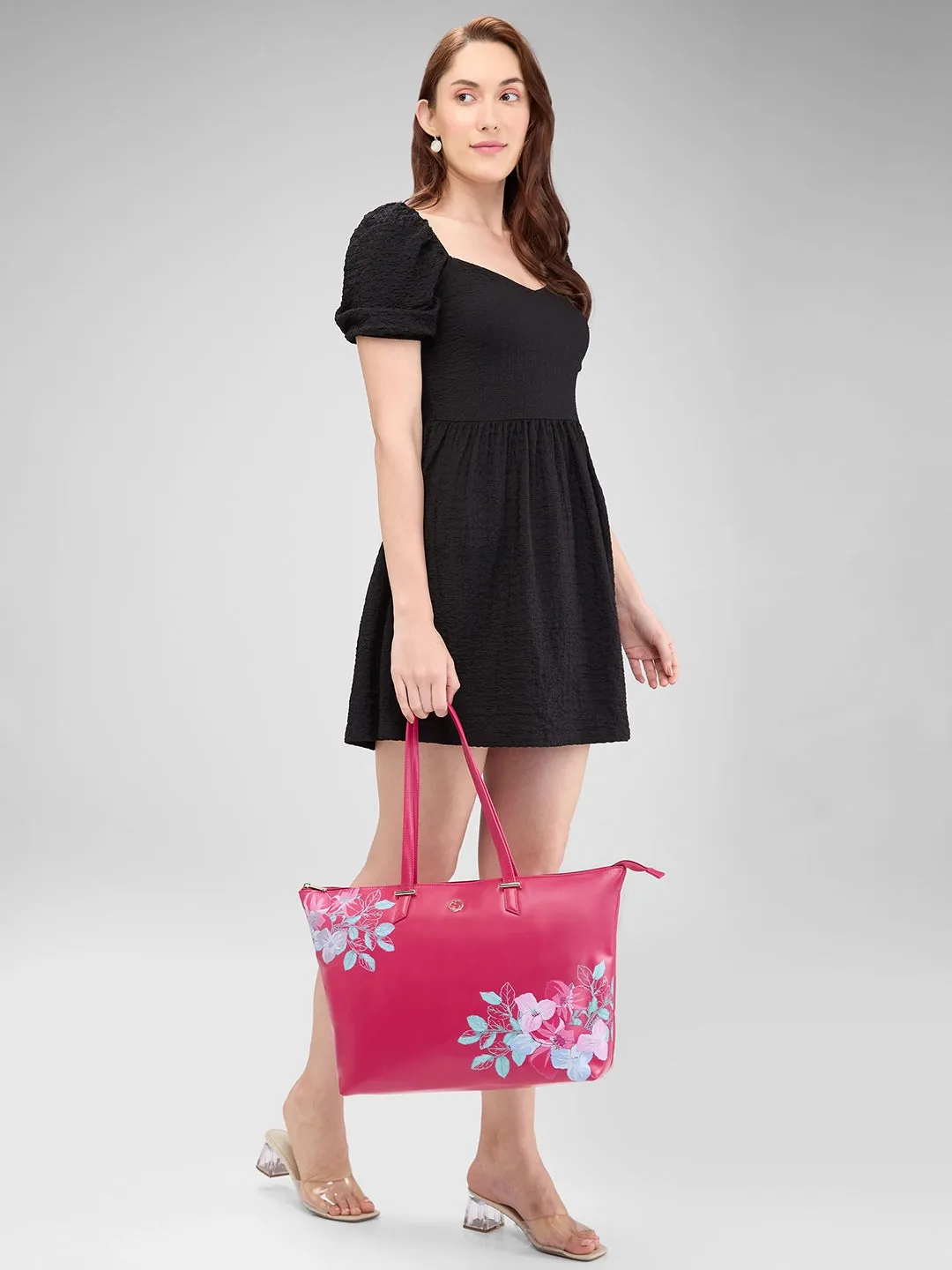 Caprese Shanaya Tote Large Printed Womens Office Handbag Burgundy