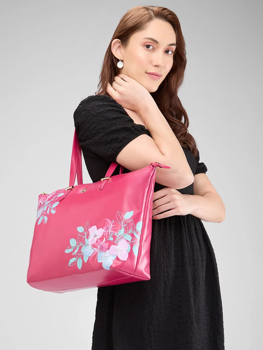 Caprese Shanaya Tote Large Printed Womens Office Handbag Burgundy