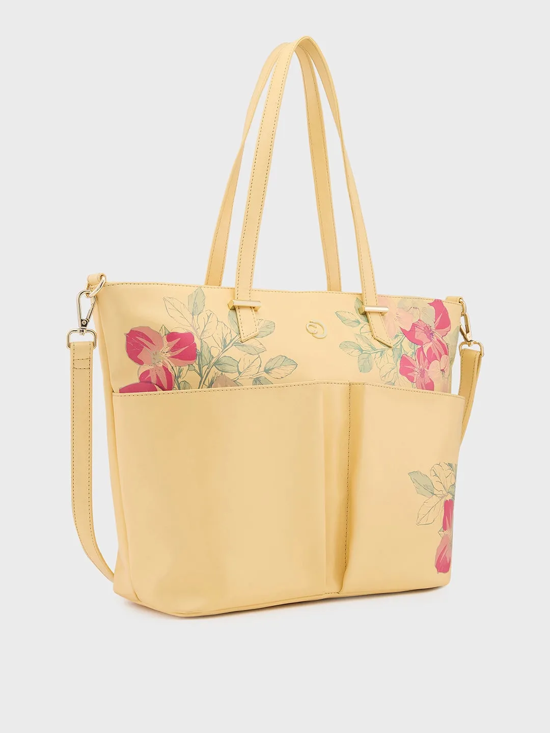 Caprese Shanaya Tote Medium Printed Womens Office Handbag Yellow