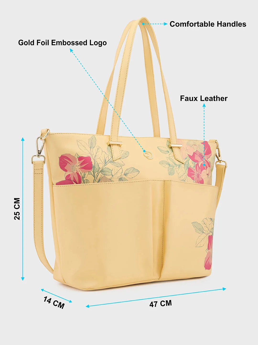 Caprese Shanaya Tote Medium Printed Womens Office Handbag Yellow