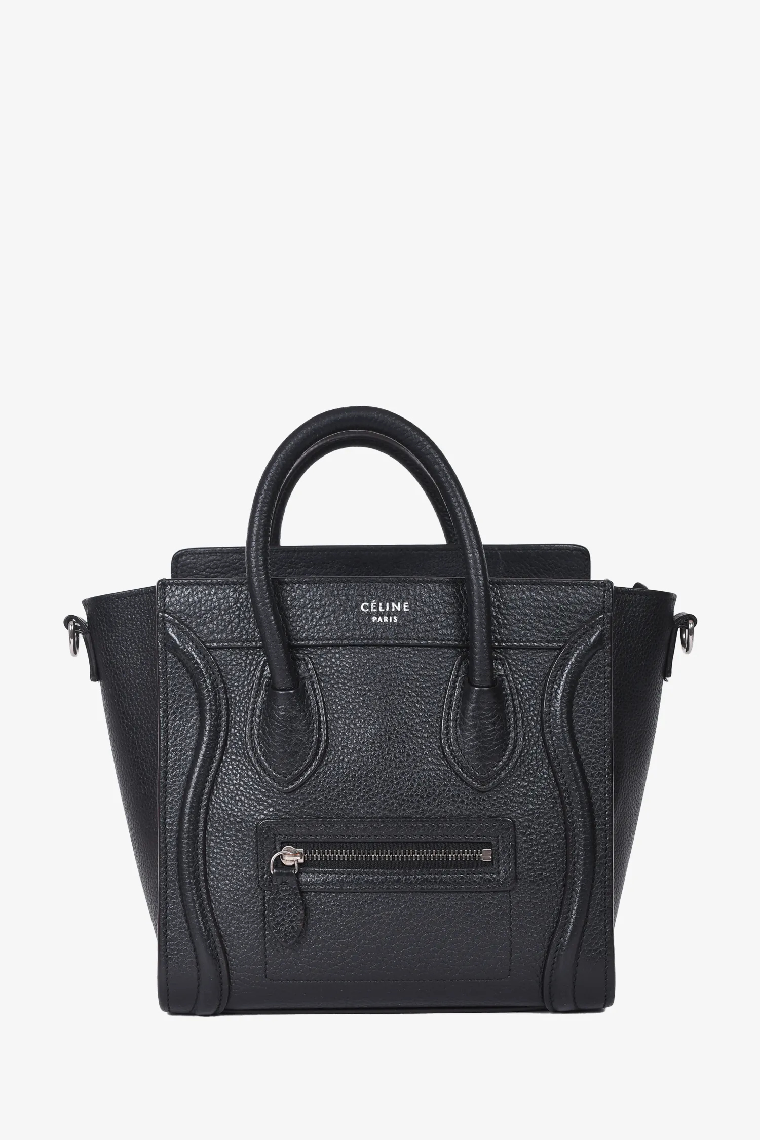 Celine 2014 Black Leather Nano Luggage Bag with Strap