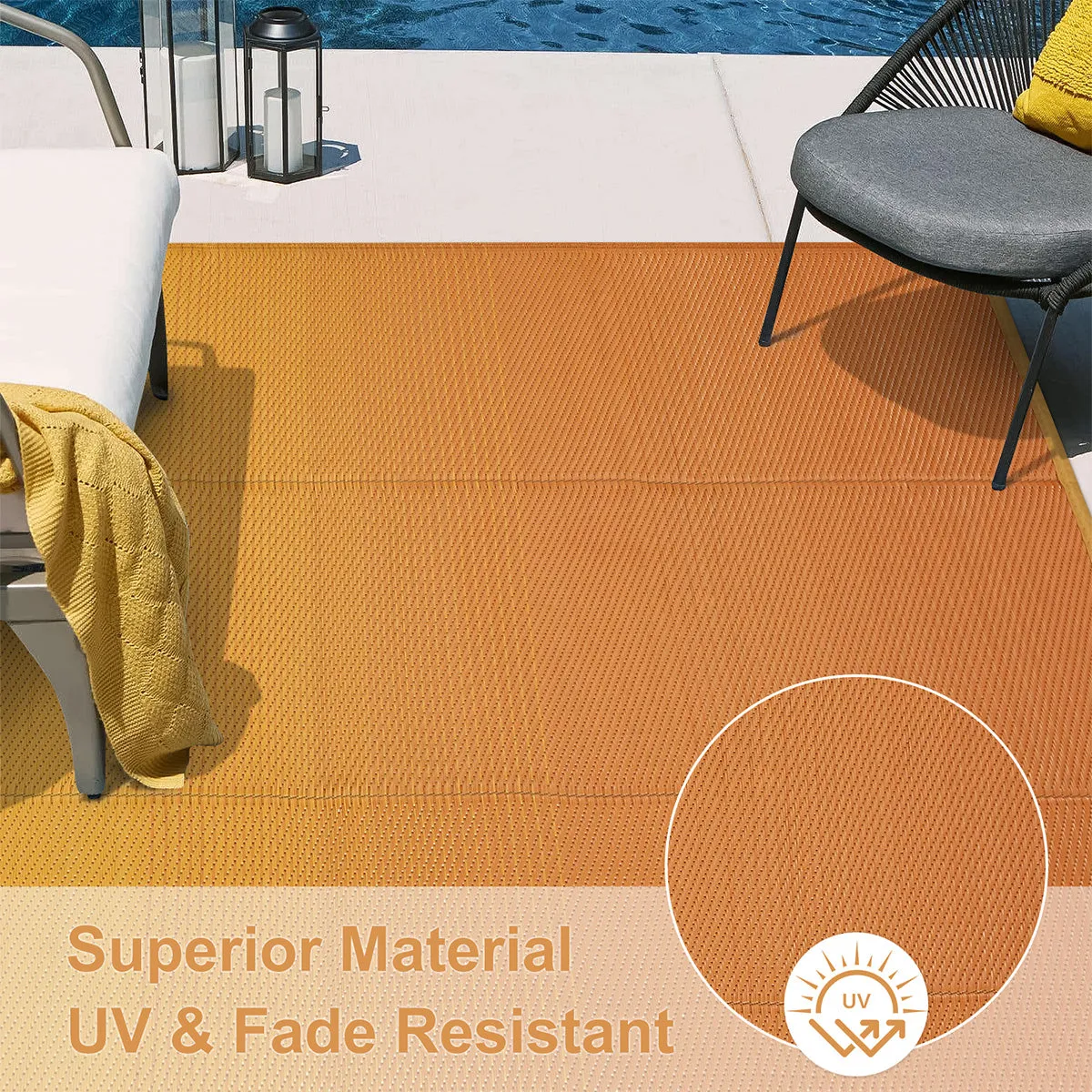 Cheney Reversible Camping Orange Waterproof Outdoor Rugs for Patios