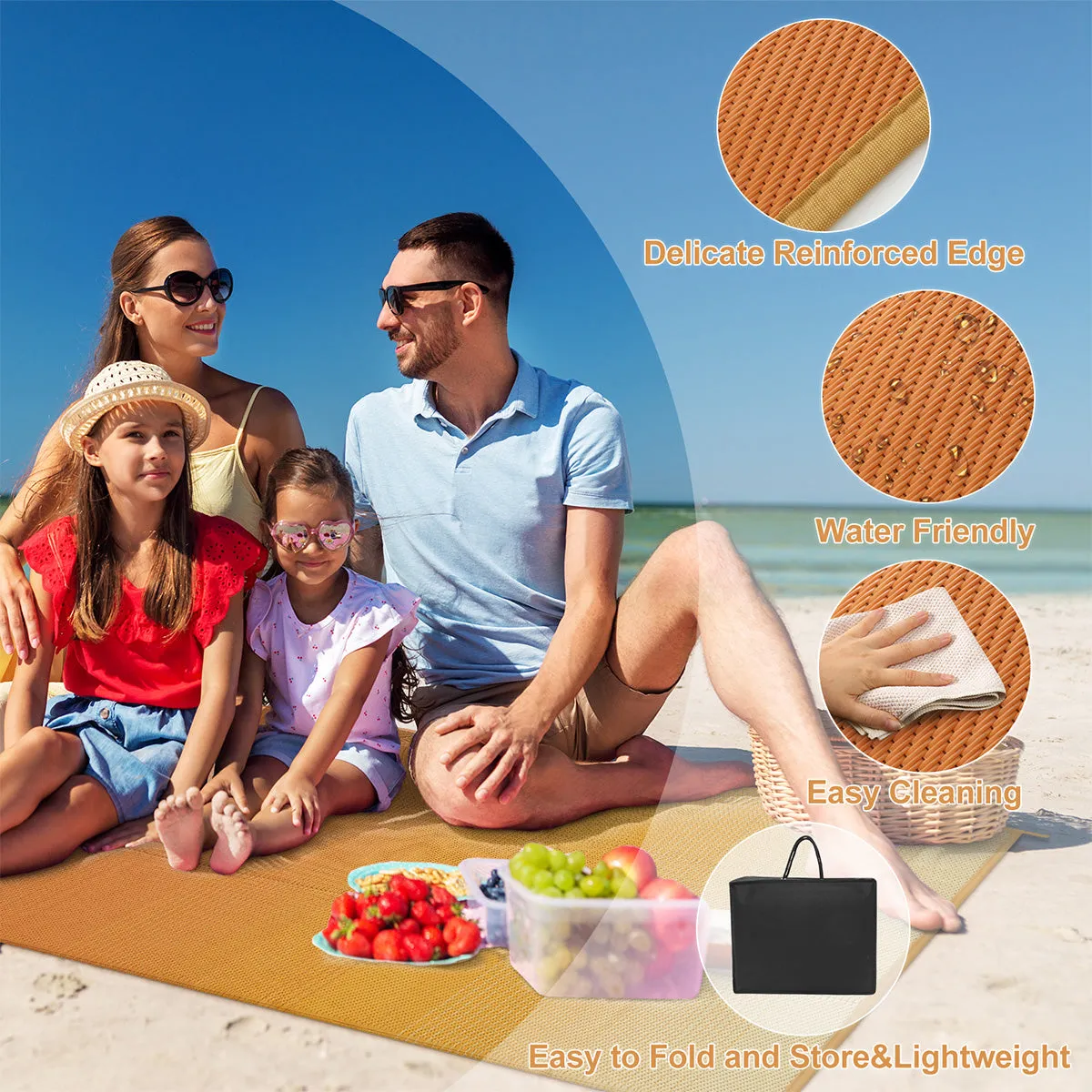 Cheney Reversible Camping Orange Waterproof Outdoor Rugs for Patios