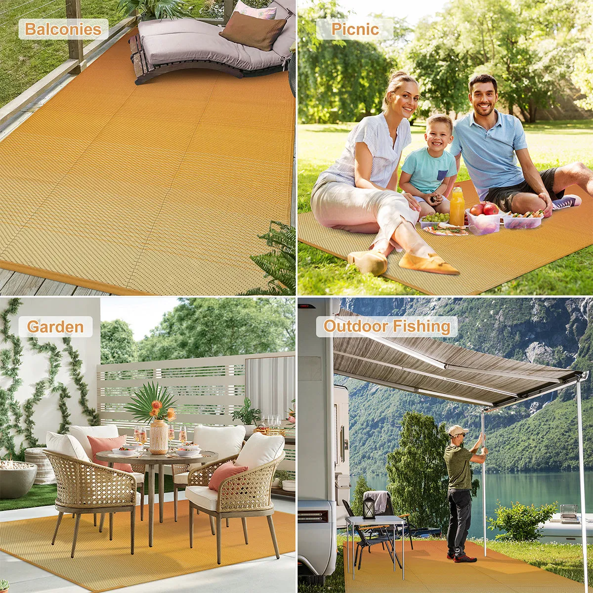Cheney Reversible Camping Orange Waterproof Outdoor Rugs for Patios