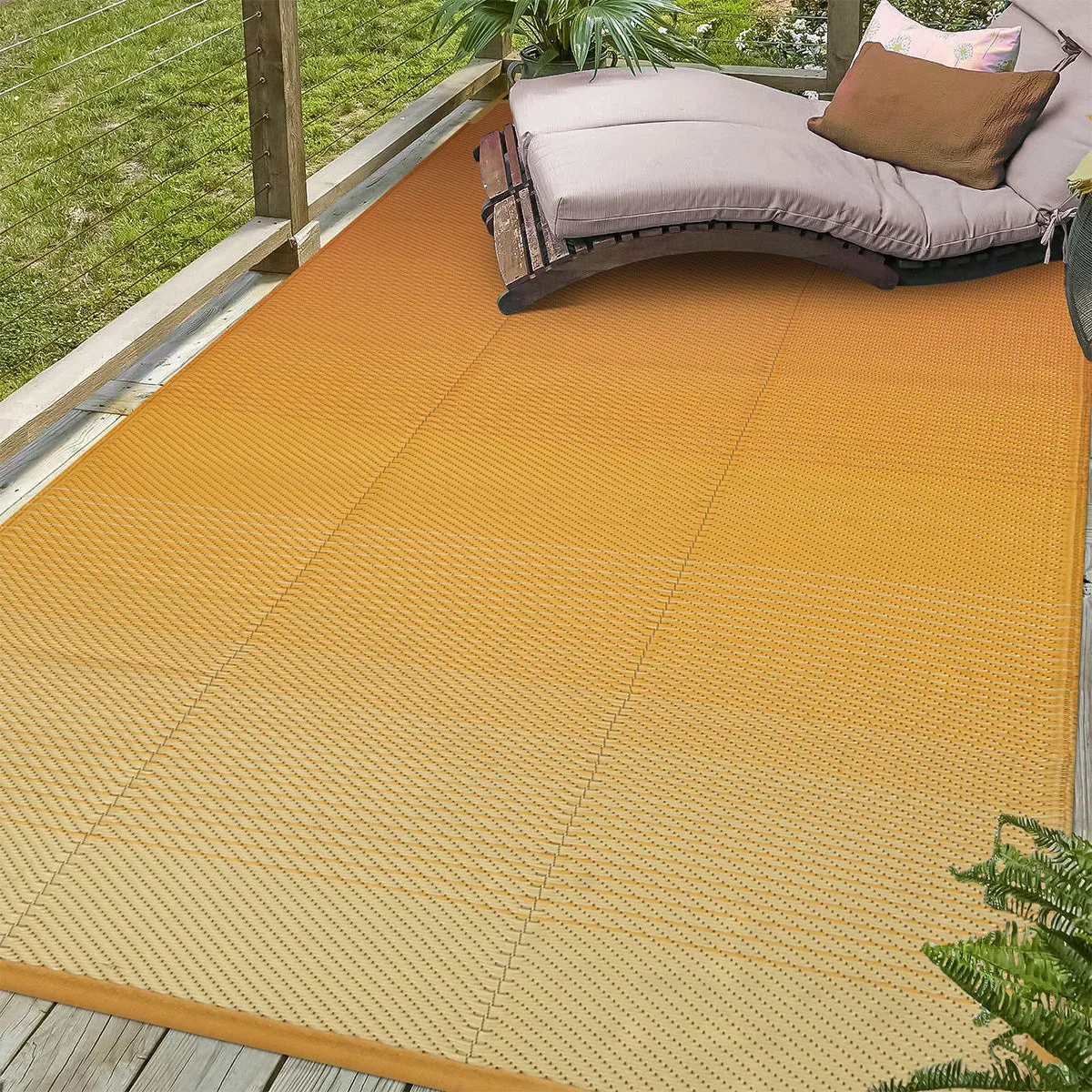 Cheney Reversible Camping Orange Waterproof Outdoor Rugs for Patios