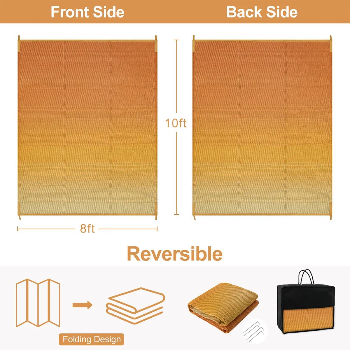 Cheney Reversible Camping Orange Waterproof Outdoor Rugs for Patios