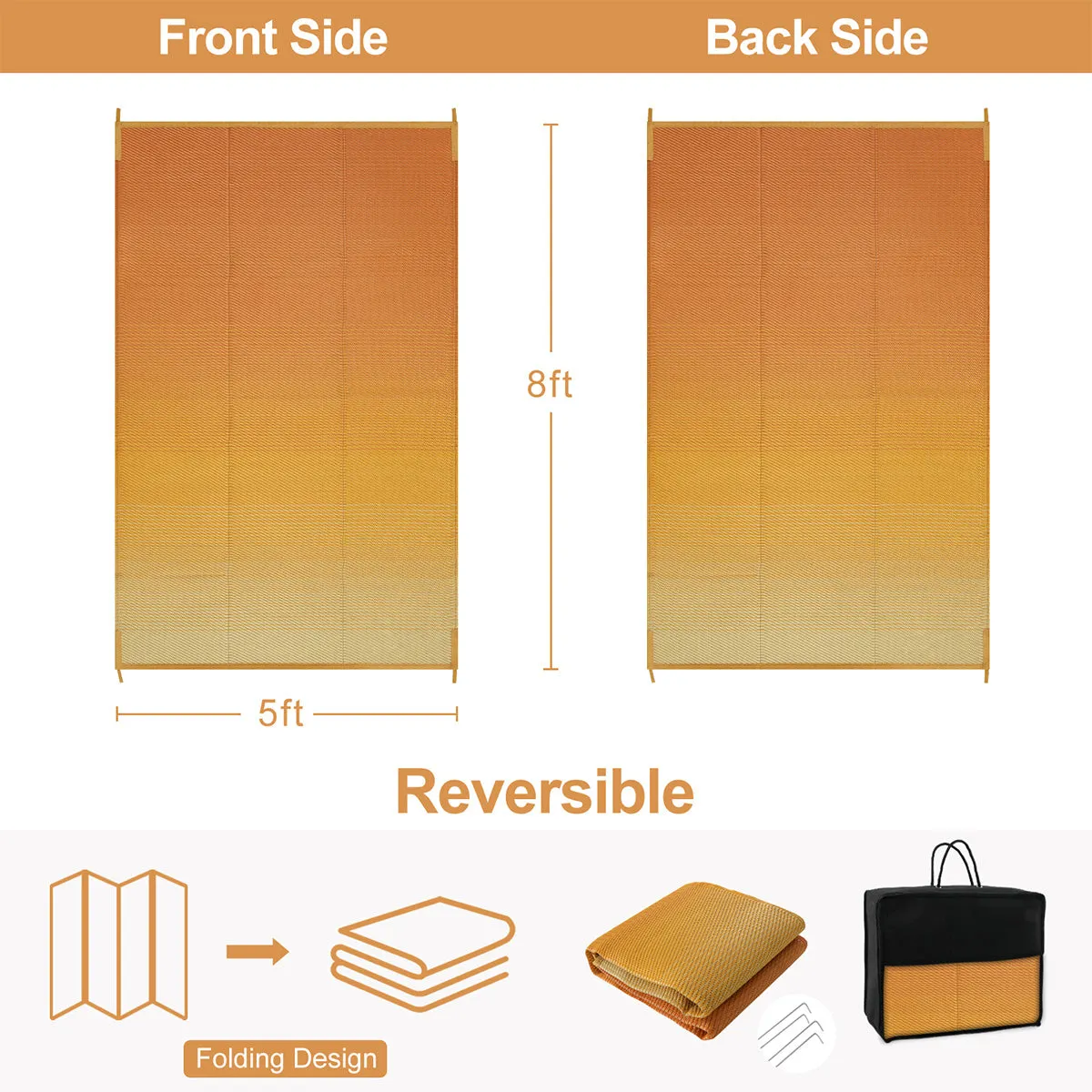 Cheney Reversible Camping Orange Waterproof Outdoor Rugs for Patios