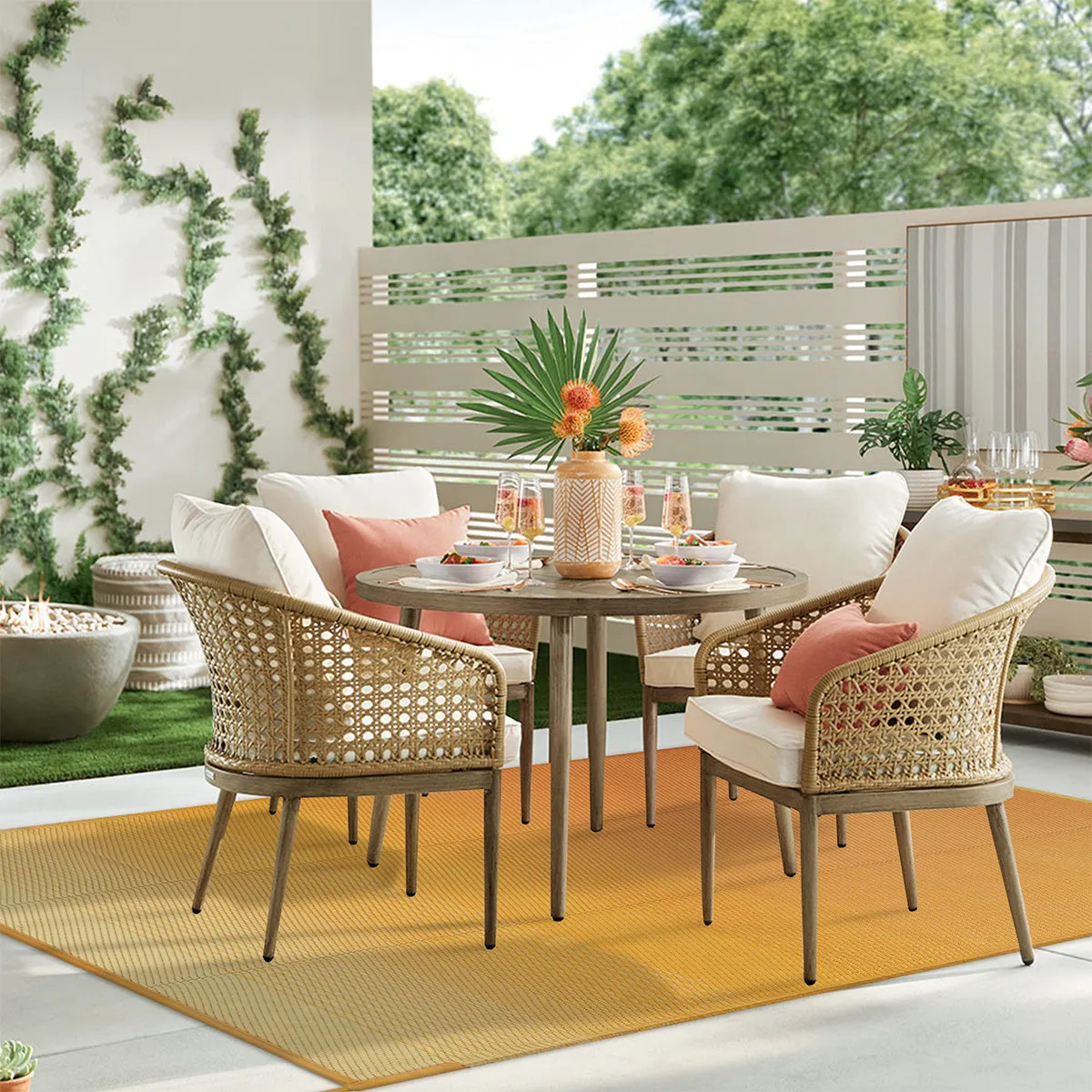 Cheney Reversible Camping Orange Waterproof Outdoor Rugs for Patios
