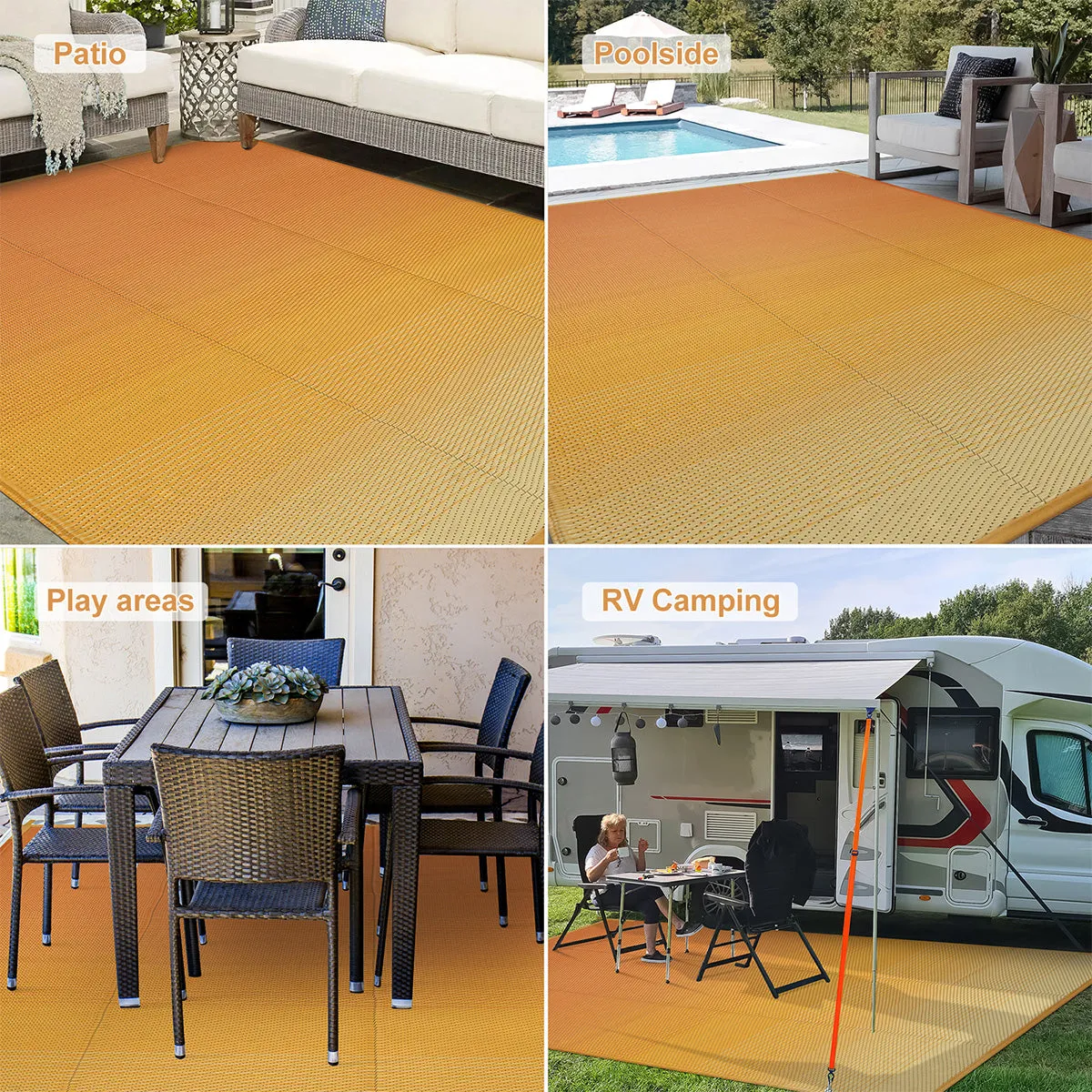 Cheney Reversible Camping Orange Waterproof Outdoor Rugs for Patios