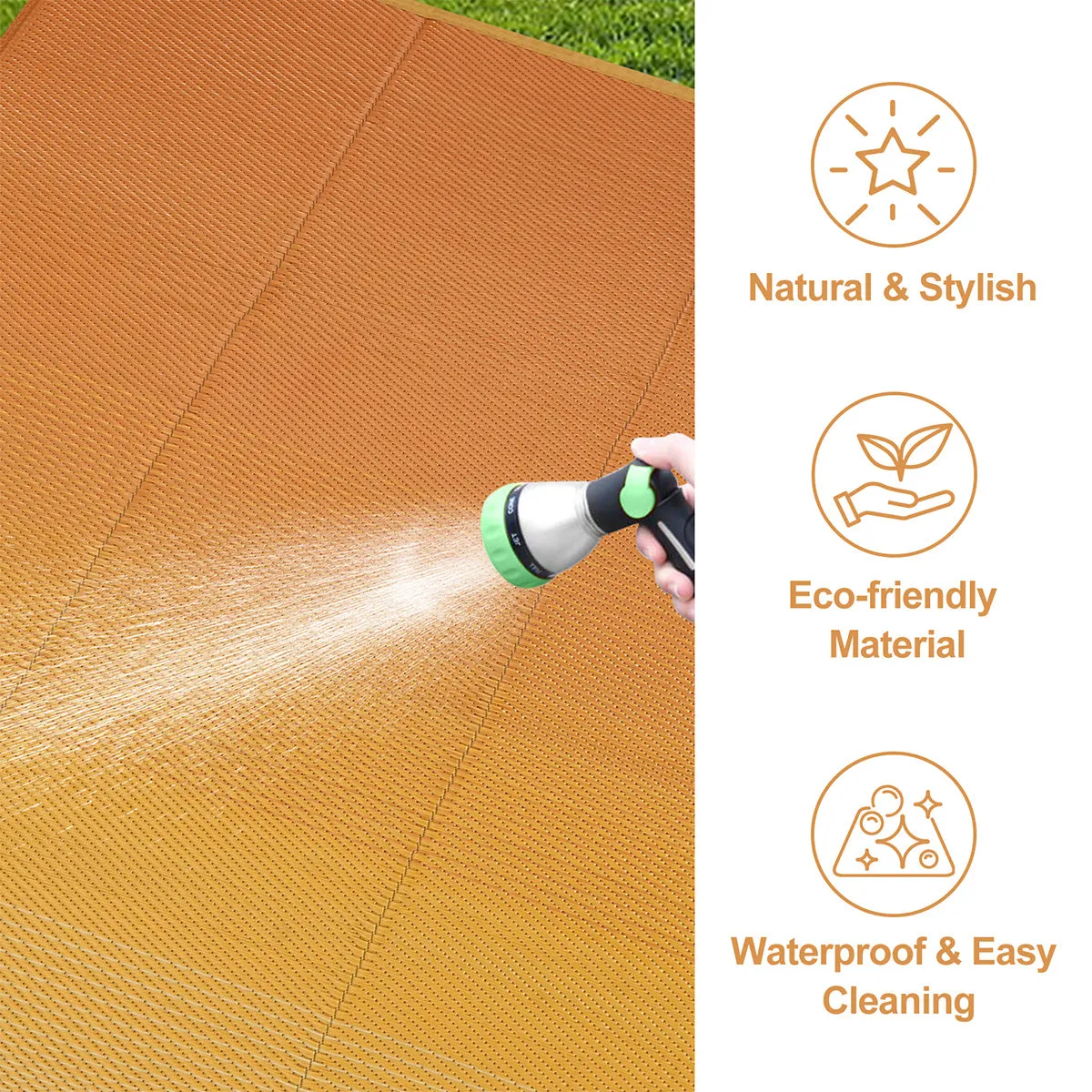 Cheney Reversible Camping Orange Waterproof Outdoor Rugs for Patios