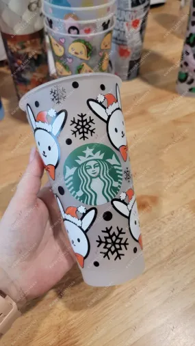 Christmas bunnies cold cup logo