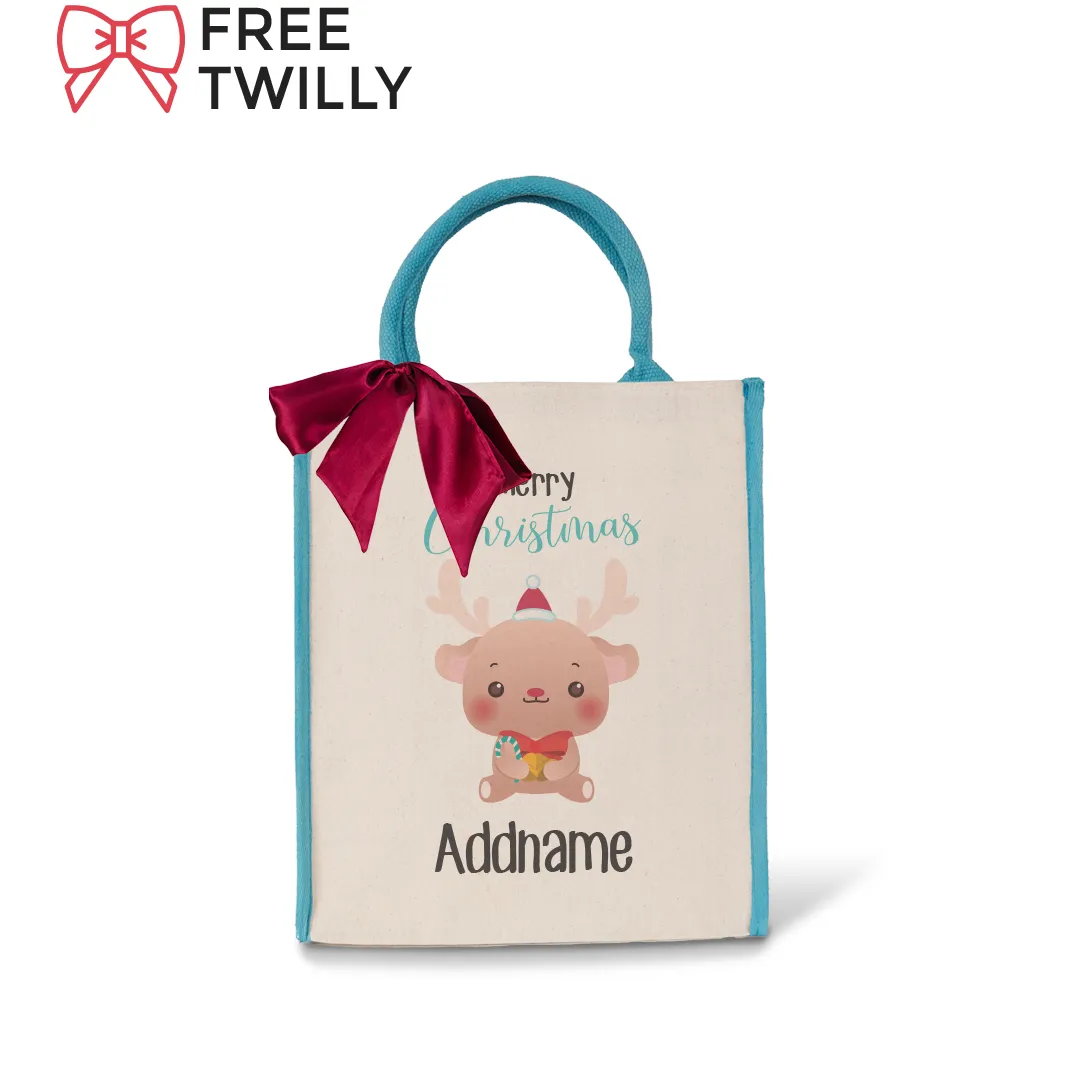 Christmas Cute Animal Series Merry Christmas Bear Blue Colour Lining Canvas Bag