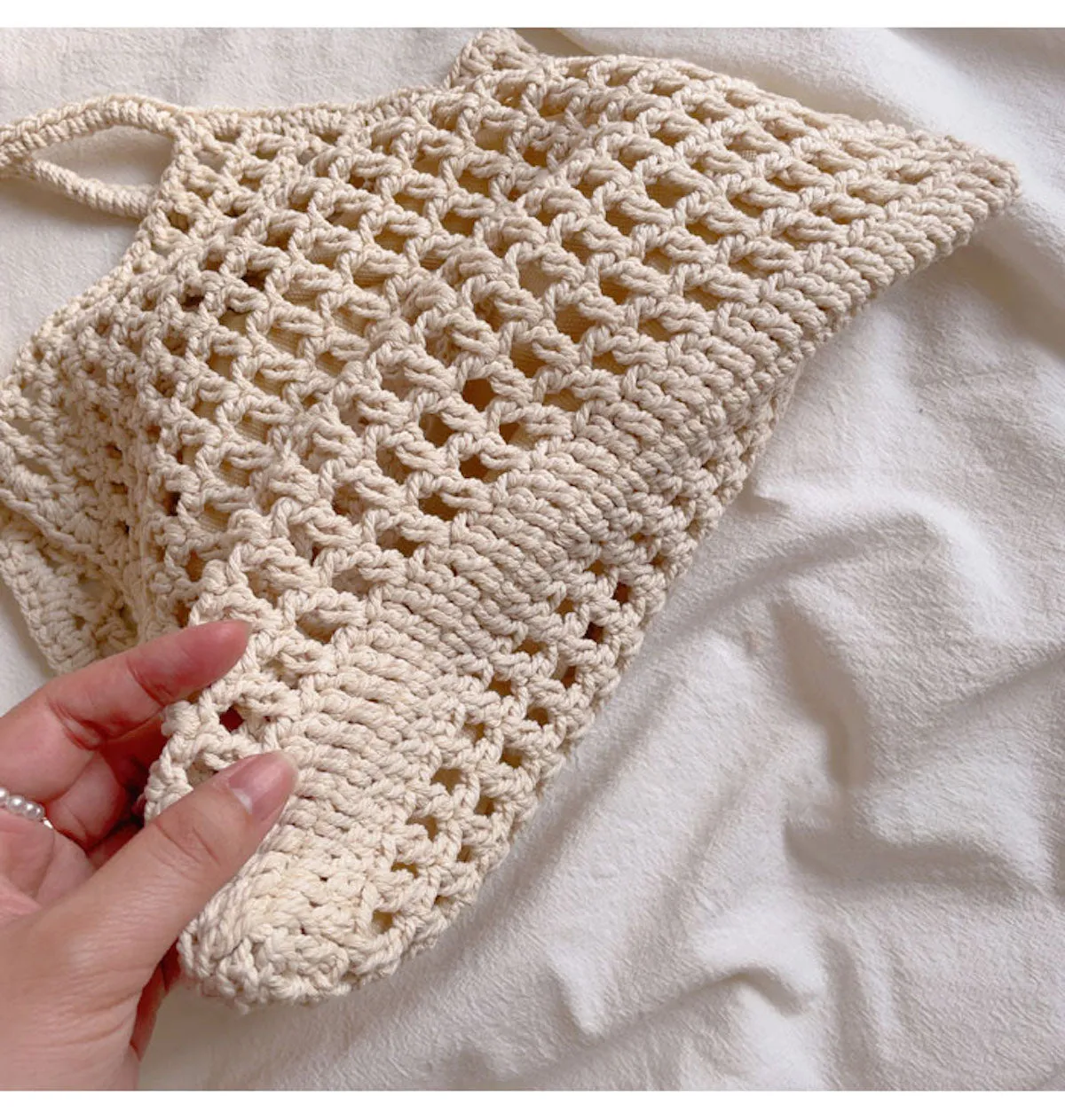 Elena Handbags Retro Cotton Knitted Fishnet Bag