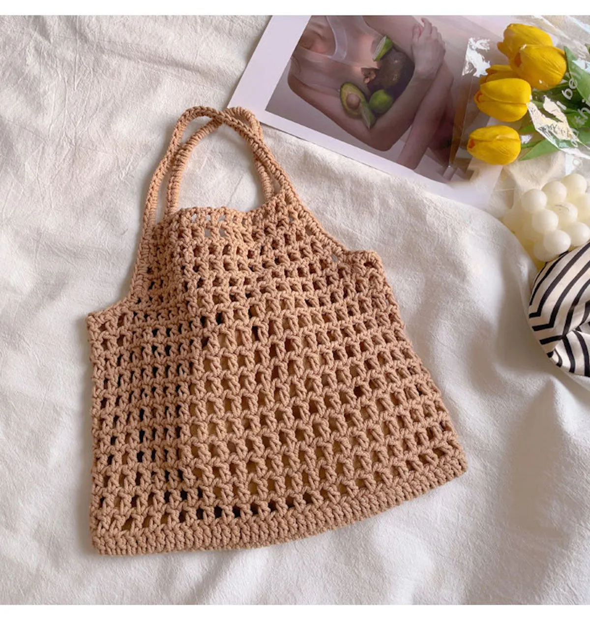 Elena Handbags Retro Cotton Knitted Fishnet Bag