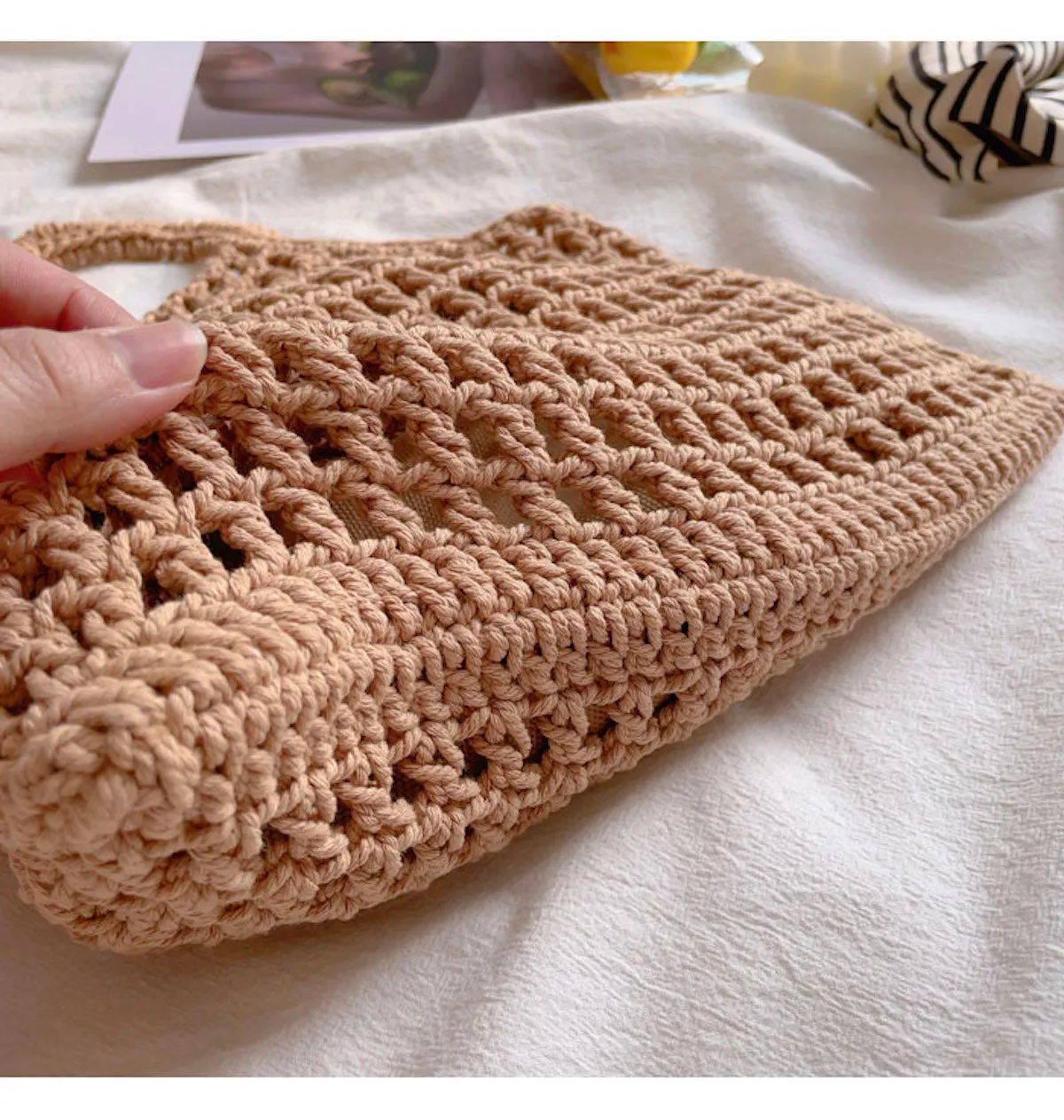 Elena Handbags Retro Cotton Knitted Fishnet Bag