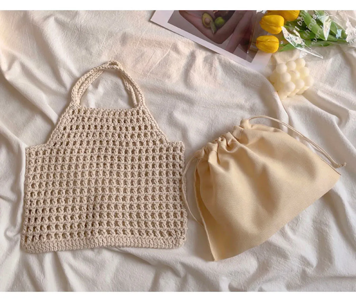 Elena Handbags Retro Cotton Knitted Fishnet Bag