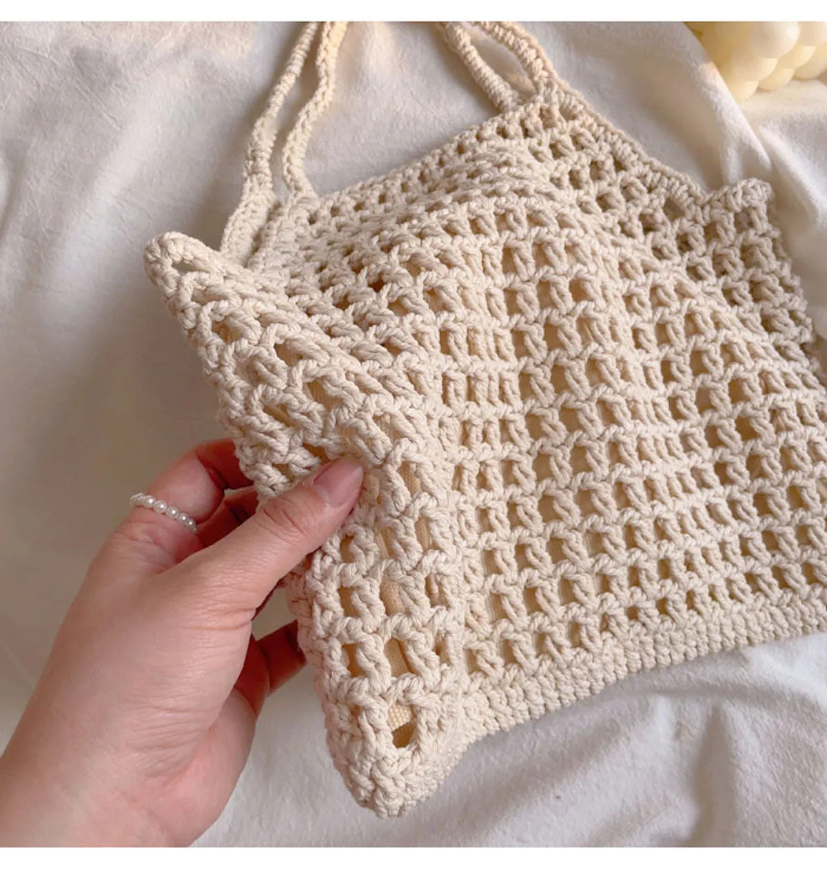Elena Handbags Retro Cotton Knitted Fishnet Bag