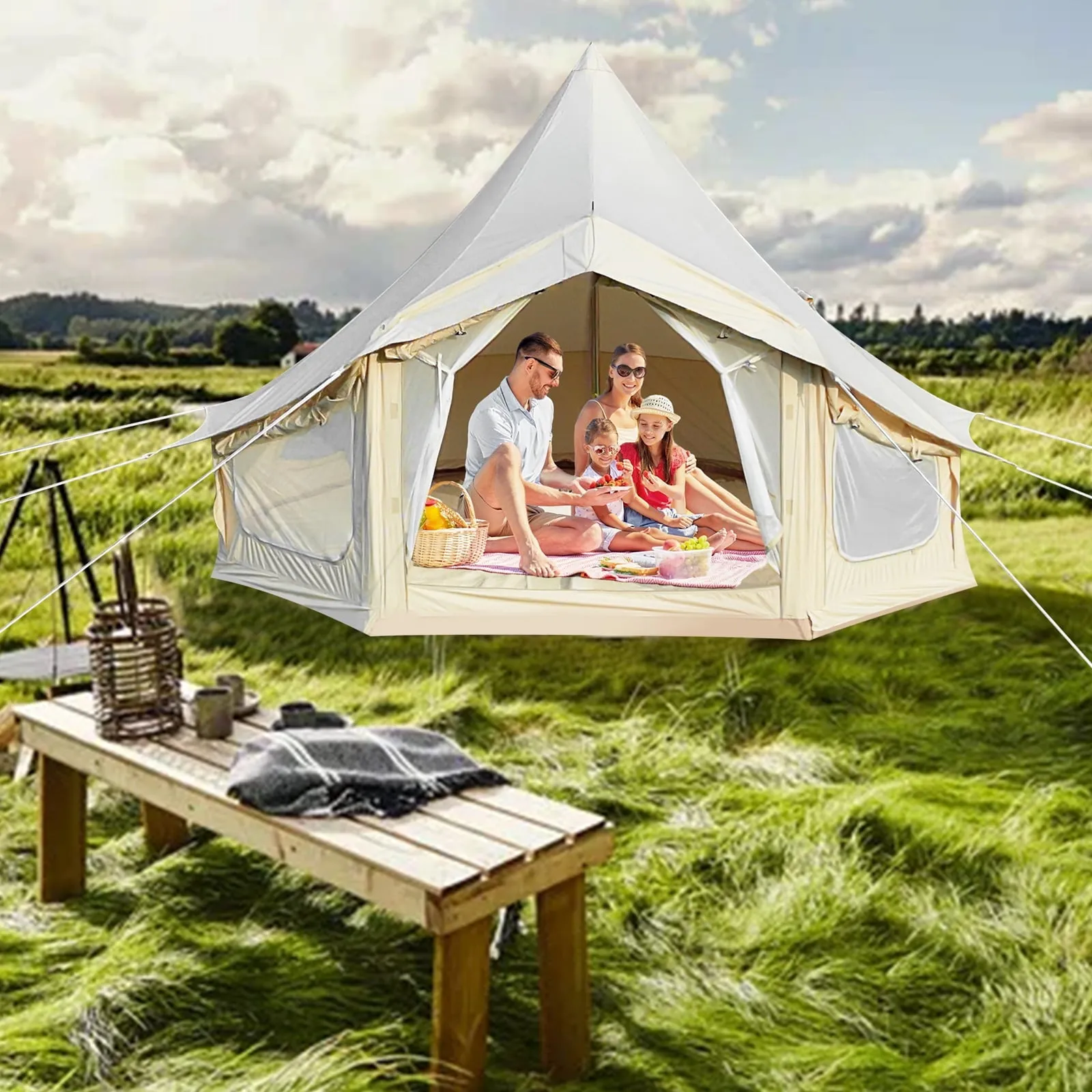 essential Outdoor Canopy Canvas Bell Tent/Tent Pop-Up Shelter with Mosquito and UV Protection for Camping or Backyard