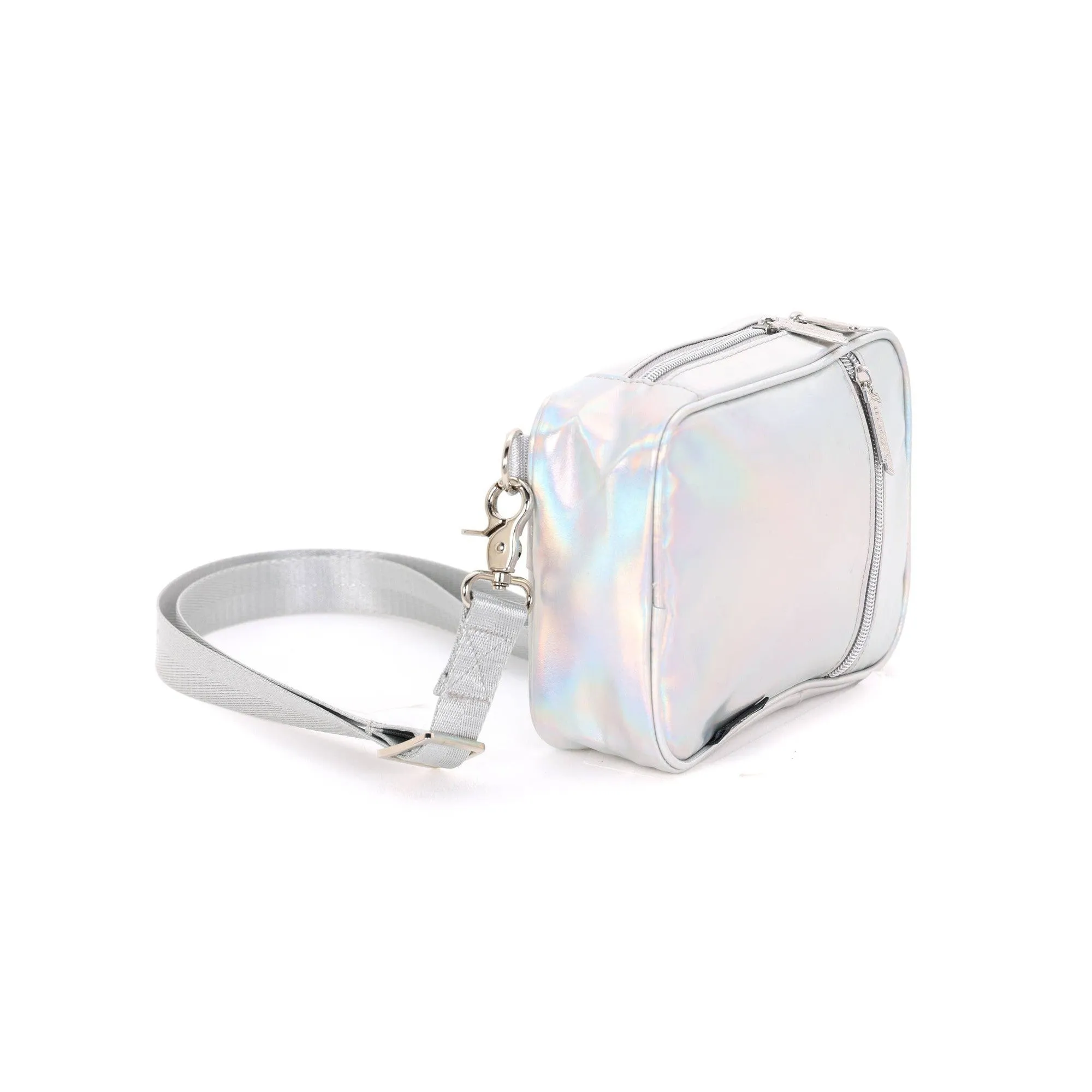 Fydelity Holographic Silver Crossbody "Sidekick" Sling Bag | Brick Bag Style Handbag Purse