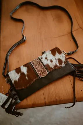 Hand Painted Tooled Leather Cowhide Bag