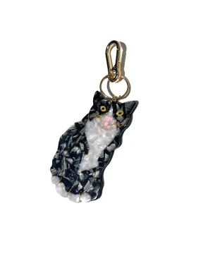 Hand-painted Tuxedo Cat Bag Charm   Keychain | Eco-Friendly