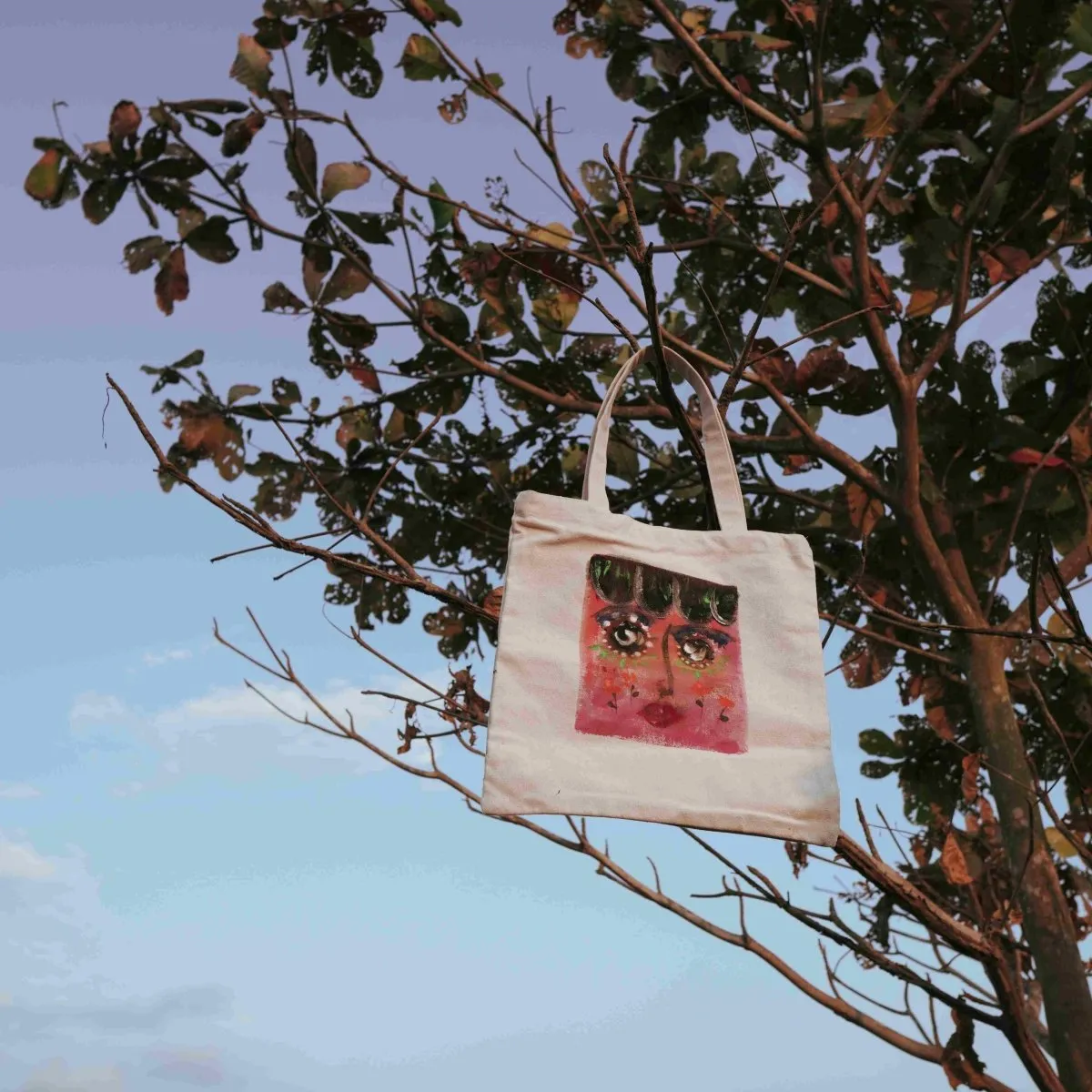 Handpainted Face Tote Bag