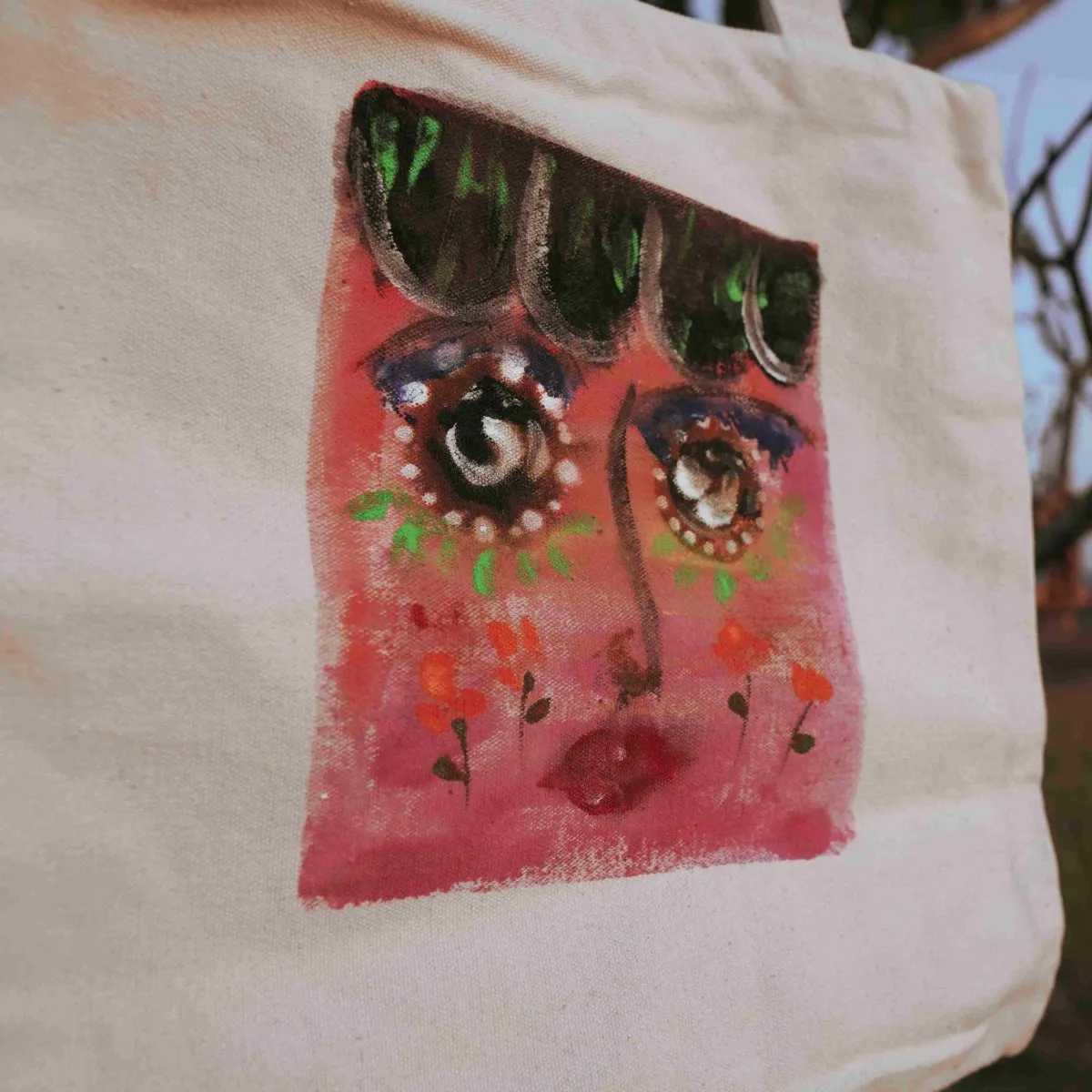 Handpainted Face Tote Bag