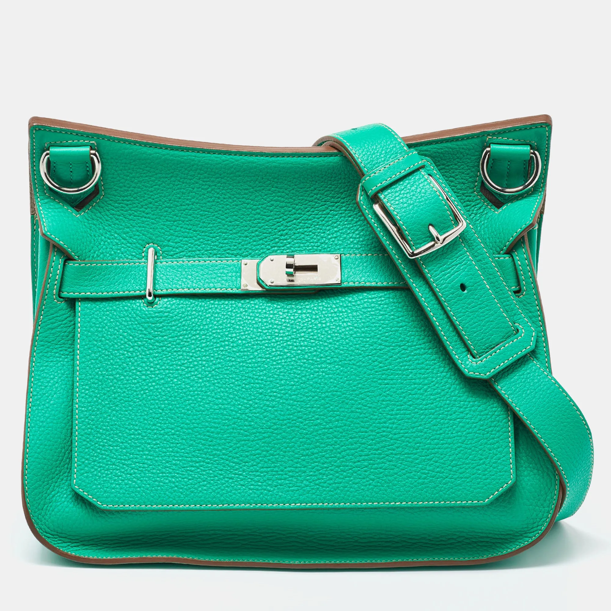 Herm&egrave;s Menthe/Gris Turillon Clemence Leather Palladium Finish Jypsiere 34 Bag