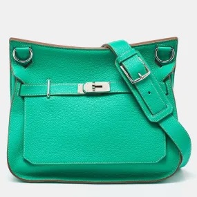 Herm&egrave;s Menthe/Gris Turillon Clemence Leather Palladium Finish Jypsiere 34 Bag