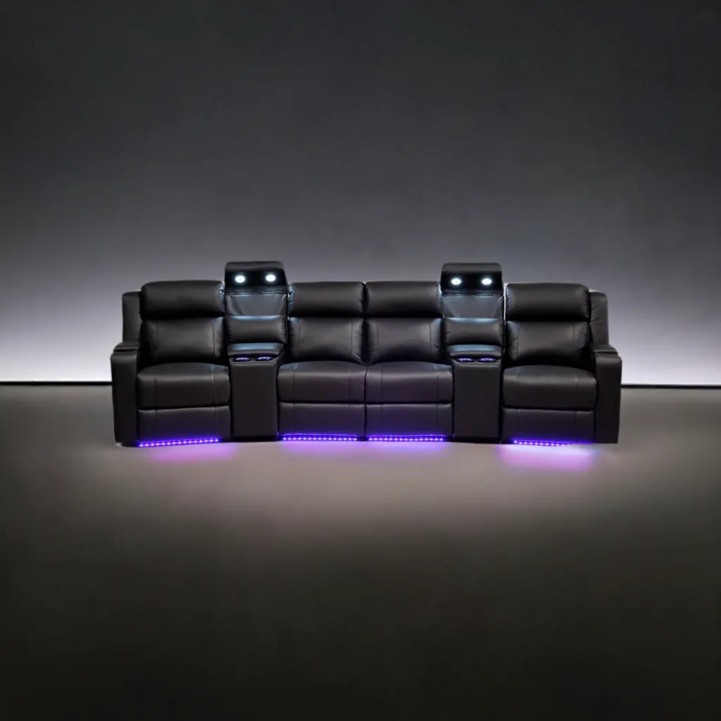 Home Cinema 4 Seater Leather Electric Recliner Sofa Black