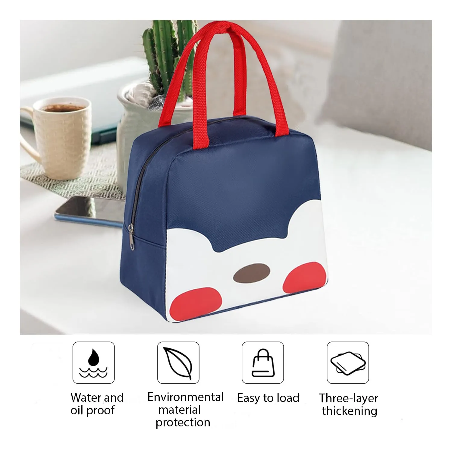 Homestic Lunch Bag | Lunch Bag for Office | Lunch Bag for College | Reusable Lunch Bag | Lunch Bag for Adults | Tiffin Lunch Bag with Handle | Printed | LYN11-NVY | Navy Blue