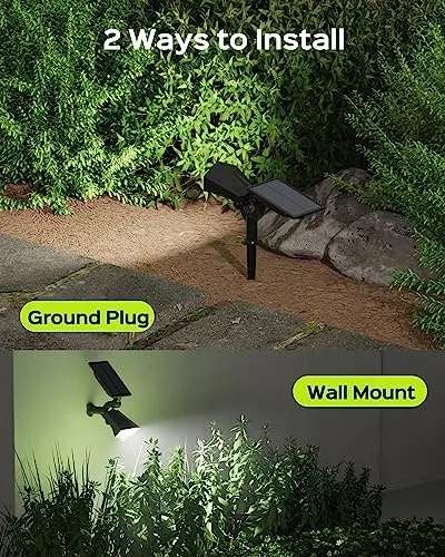 JACKYLED Solar Spotlights Outdoor, 4 Modes 3000K/6000K, Solar Landscape Light with 26 Bright LED, Panel & Light Adjustable, IP65 Waterproof Solar Spot Light for Garden, Yard, Driveway, Pathway, 2 Pack