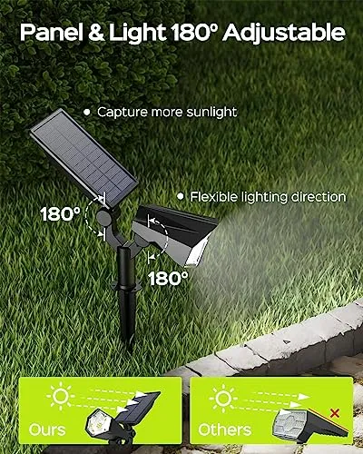 JACKYLED Solar Spotlights Outdoor, 4 Modes 3000K/6000K, Solar Landscape Light with 26 Bright LED, Panel & Light Adjustable, IP65 Waterproof Solar Spot Light for Garden, Yard, Driveway, Pathway, 2 Pack