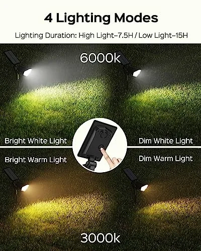 JACKYLED Solar Spotlights Outdoor, 4 Modes 3000K/6000K, Solar Landscape Light with 26 Bright LED, Panel & Light Adjustable, IP65 Waterproof Solar Spot Light for Garden, Yard, Driveway, Pathway, 2 Pack