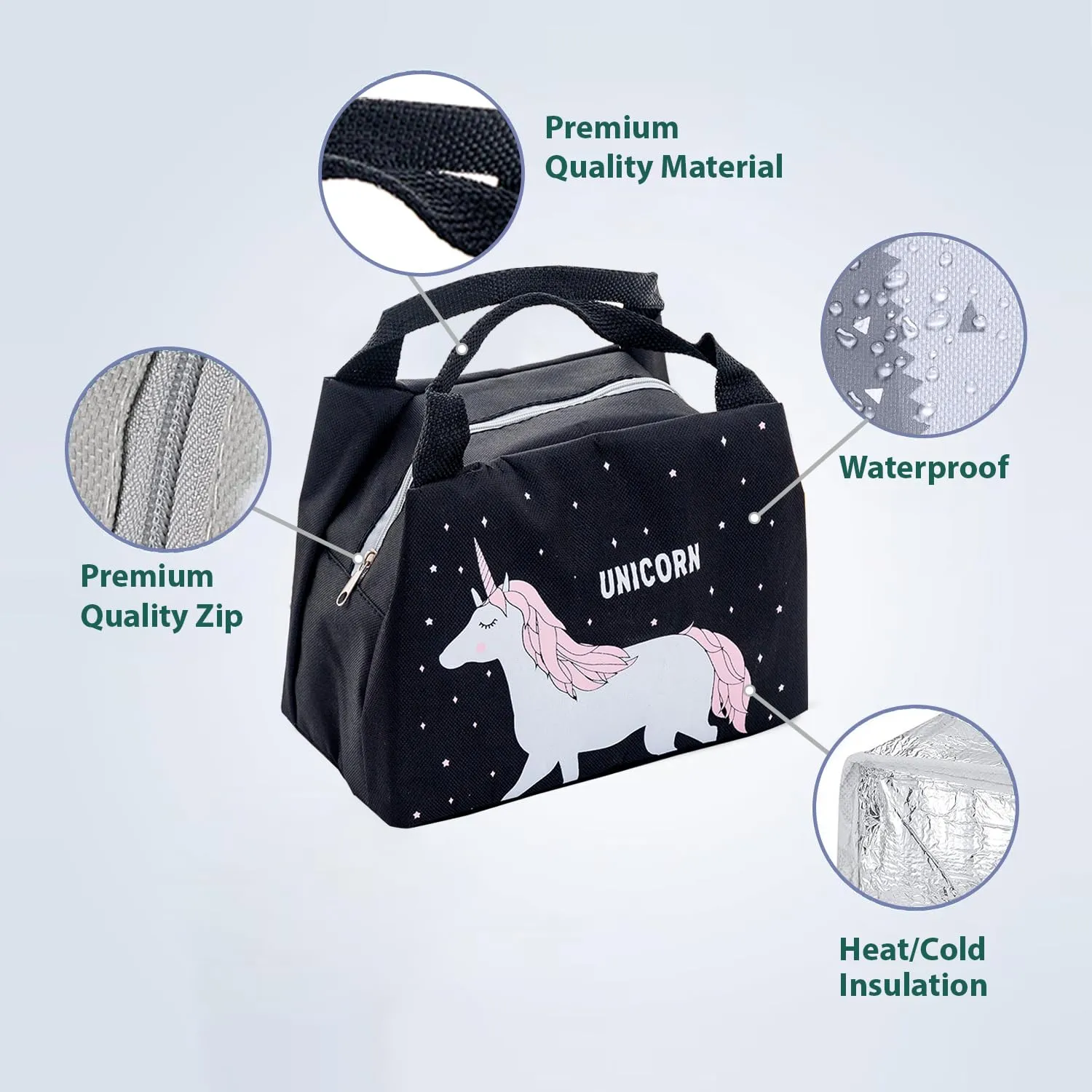 Kuber Industries Lunch Bag | Lunch Bag for Office | Lunch Bag for College | Reusable Lunch Bag | Lunch Bag for Adults | Tiffin Lunch Bag with Handle | Printed | LYN04-BLK | Black