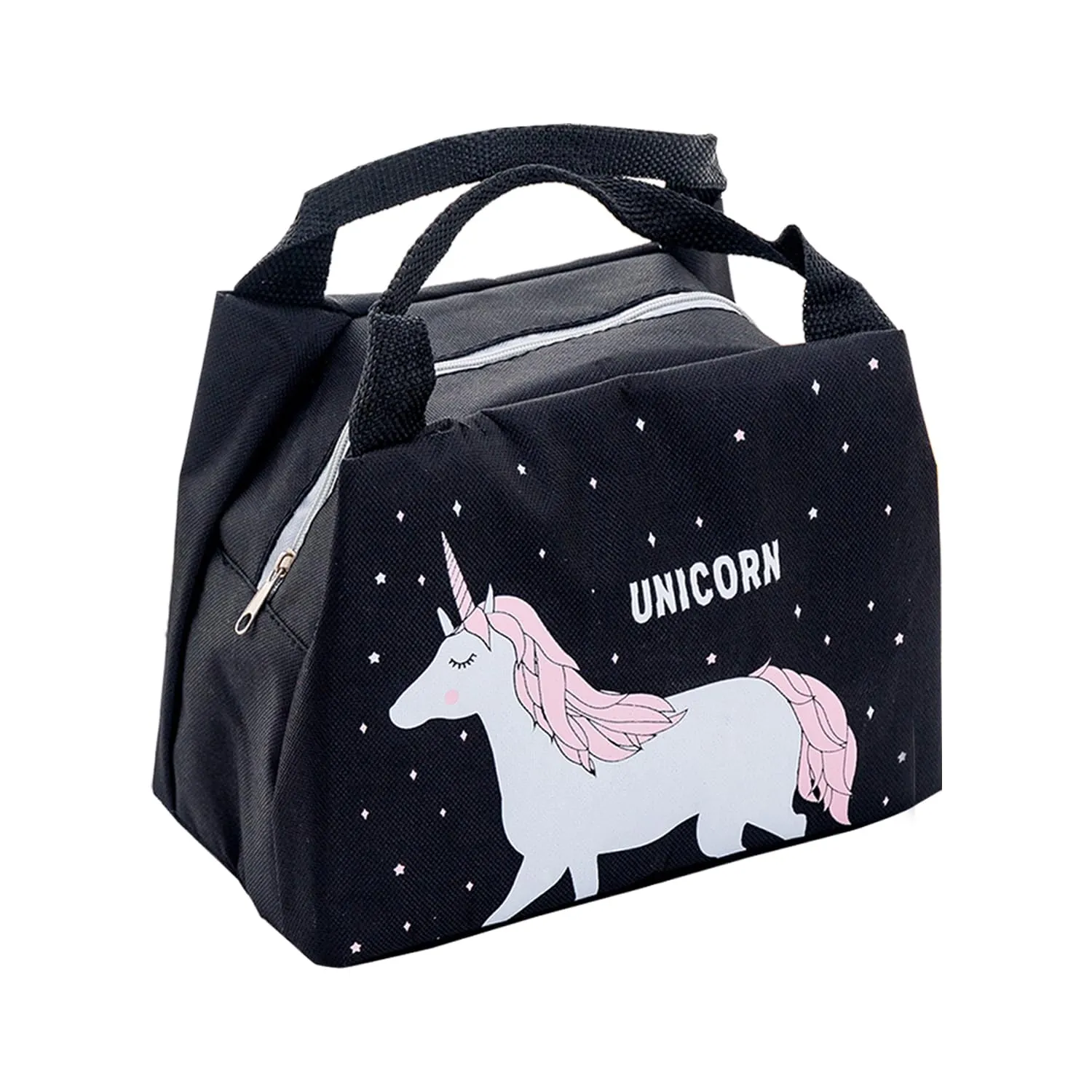 Kuber Industries Lunch Bag | Lunch Bag for Office | Lunch Bag for College | Reusable Lunch Bag | Lunch Bag for Adults | Tiffin Lunch Bag with Handle | Printed | LYN04-BLK | Black