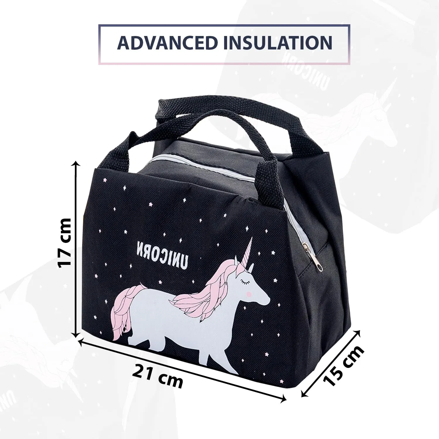 Kuber Industries Pack of 3 Lunch Bag | Lunch Bag for Office | Lunch Bag for College | Reusable Lunch Bag | Lunch Bag for Adults | Tiffin Lunch Bag with Handle | Printed | LYN04-BLK | Black